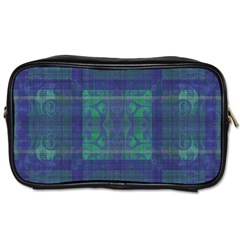 Blue Green Faded Plaid Toiletries Bag (two Sides) by SpinnyChairDesigns