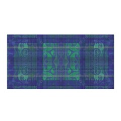 Blue Green Faded Plaid Satin Wrap by SpinnyChairDesigns