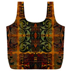 Vintage Red Gold Green Full Print Recycle Bag (xxxl) by SpinnyChairDesigns