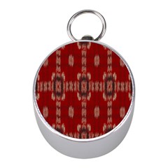 Red Grey Ikat Pattern Mini Silver Compasses by SpinnyChairDesigns