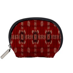 Red Grey Ikat Pattern Accessory Pouch (small) by SpinnyChairDesigns