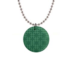 Dark Mint Green Geometric 1  Button Necklace by SpinnyChairDesigns