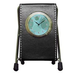Teal Turquoise Blue Large Polka Dots Pen Holder Desk Clock by SpinnyChairDesigns