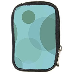 Teal Turquoise Blue Large Polka Dots Compact Camera Leather Case by SpinnyChairDesigns