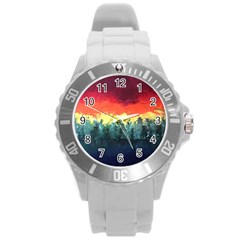 Rainbow Landscape Round Plastic Sport Watch (l) by robinyukiko