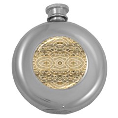 Ecru And Brown Intricate Pattern Round Hip Flask (5 Oz) by SpinnyChairDesigns