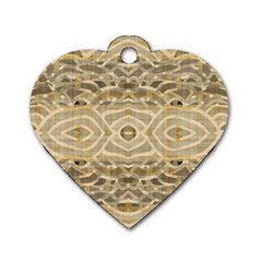 Ecru And Brown Intricate Pattern Dog Tag Heart (one Side) by SpinnyChairDesigns