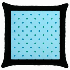 Blue Teal Green Polka Dots Throw Pillow Case (black) by SpinnyChairDesigns