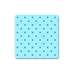 Blue Teal Green Polka Dots Square Magnet by SpinnyChairDesigns