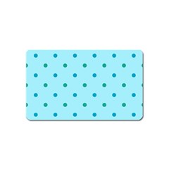 Blue Teal Green Polka Dots Magnet (name Card) by SpinnyChairDesigns