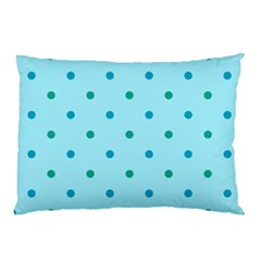 Blue Teal Green Polka Dots Pillow Case by SpinnyChairDesigns