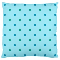 Blue Teal Green Polka Dots Large Cushion Case (one Side) by SpinnyChairDesigns