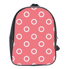 Coral Pink And White Circles Polka Dots School Bag (large) by SpinnyChairDesigns