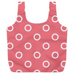 Coral Pink And White Circles Polka Dots Full Print Recycle Bag (xl) by SpinnyChairDesigns