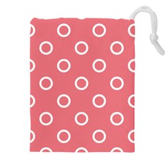 Coral Pink And White Circles Polka Dots Drawstring Pouch (5xl) by SpinnyChairDesigns