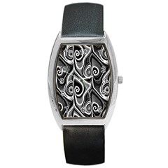 Abstract Black And White Swirls Spirals Barrel Style Metal Watch by SpinnyChairDesigns