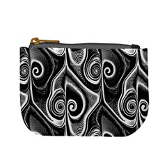 Abstract Black And White Swirls Spirals Mini Coin Purse by SpinnyChairDesigns