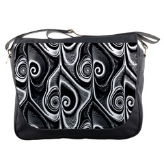 Abstract Black And White Swirls Spirals Messenger Bag by SpinnyChairDesigns