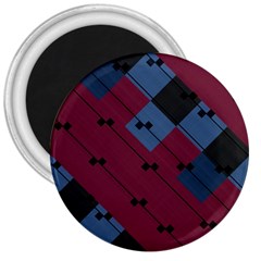 Burgundy Black Blue Abstract Check Pattern 3  Magnets by SpinnyChairDesigns