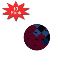 Burgundy Black Blue Abstract Check Pattern 1  Mini Buttons (10 Pack)  by SpinnyChairDesigns