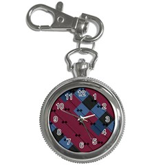 Burgundy Black Blue Abstract Check Pattern Key Chain Watches by SpinnyChairDesigns