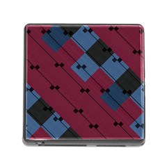 Burgundy Black Blue Abstract Check Pattern Memory Card Reader (Square 5 Slot)