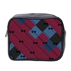 Burgundy Black Blue Abstract Check Pattern Mini Toiletries Bag (two Sides) by SpinnyChairDesigns