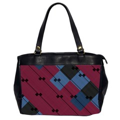 Burgundy Black Blue Abstract Check Pattern Oversize Office Handbag (2 Sides) by SpinnyChairDesigns