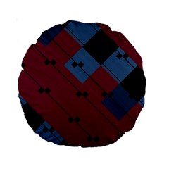 Burgundy Black Blue Abstract Check Pattern Standard 15  Premium Round Cushions by SpinnyChairDesigns