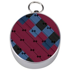 Burgundy Black Blue Abstract Check Pattern Silver Compasses by SpinnyChairDesigns