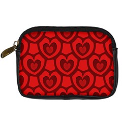 Dark Red Heart Pattern Digital Camera Leather Case by SpinnyChairDesigns