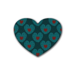 Teal And Red Hearts Rubber Coaster (heart)  by SpinnyChairDesigns