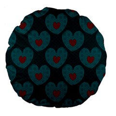 Teal And Red Hearts Large 18  Premium Flano Round Cushions by SpinnyChairDesigns
