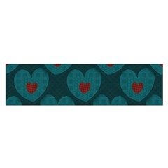 Teal And Red Hearts Satin Scarf (oblong) by SpinnyChairDesigns