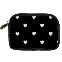 Black And White Polka Dot Hearts Digital Camera Leather Case by SpinnyChairDesigns