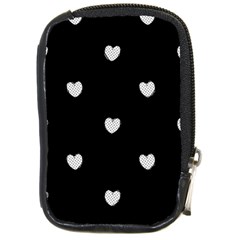 Black And White Polka Dot Hearts Compact Camera Leather Case by SpinnyChairDesigns