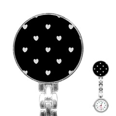Black And White Polka Dot Hearts Stainless Steel Nurses Watch by SpinnyChairDesigns