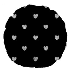 Black And White Polka Dot Hearts Large 18  Premium Flano Round Cushions by SpinnyChairDesigns