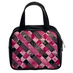 Abstract Pink Grey Stripes Classic Handbag (two Sides) by SpinnyChairDesigns