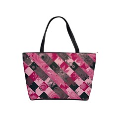 Abstract Pink Grey Stripes Classic Shoulder Handbag by SpinnyChairDesigns