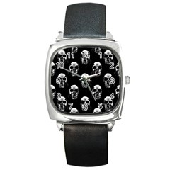 Black And White Skulls Square Metal Watch by SpinnyChairDesigns