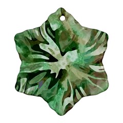 Green Brown Abstract Floral Pattern Snowflake Ornament (two Sides) by SpinnyChairDesigns