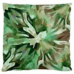 Green Brown Abstract Floral Pattern Large Flano Cushion Case (one Side) by SpinnyChairDesigns