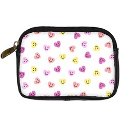 Cute Colorful Smiling Hearts Pattern Digital Camera Leather Case by SpinnyChairDesigns