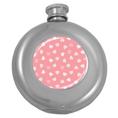 Cute Pink and White Hearts Round Hip Flask (5 oz)
