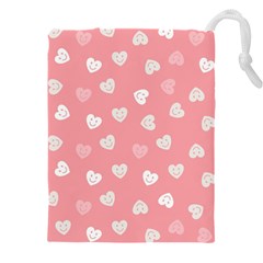 Cute Pink and White Hearts Drawstring Pouch (5XL)