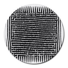 Black And White Abstract Grunge Stripes Round Mousepads by SpinnyChairDesigns