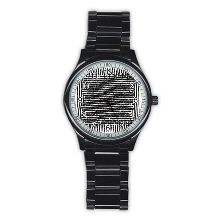 Black and White Abstract Grunge Stripes Stainless Steel Round Watch