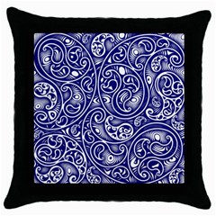 Blue White Paisley Intricate Swirls Throw Pillow Case (black) by SpinnyChairDesigns