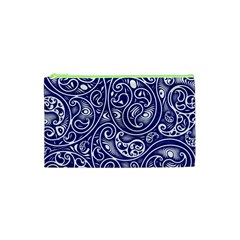 Blue White Paisley Intricate Swirls Cosmetic Bag (xs) by SpinnyChairDesigns
